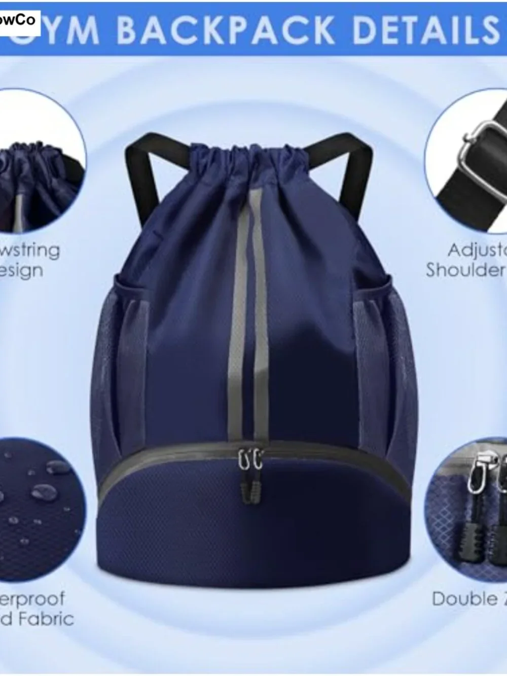 BROTOU Drawstring Soccer Backpack Nylon Sports Gym Bag Shoe Ball Compartment